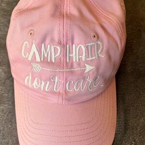 Pink "Camp Hair Don't Care" Embroidered Baseball Cap